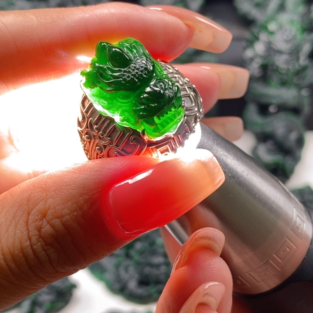 定制翡翠银S925镶嵌戒指