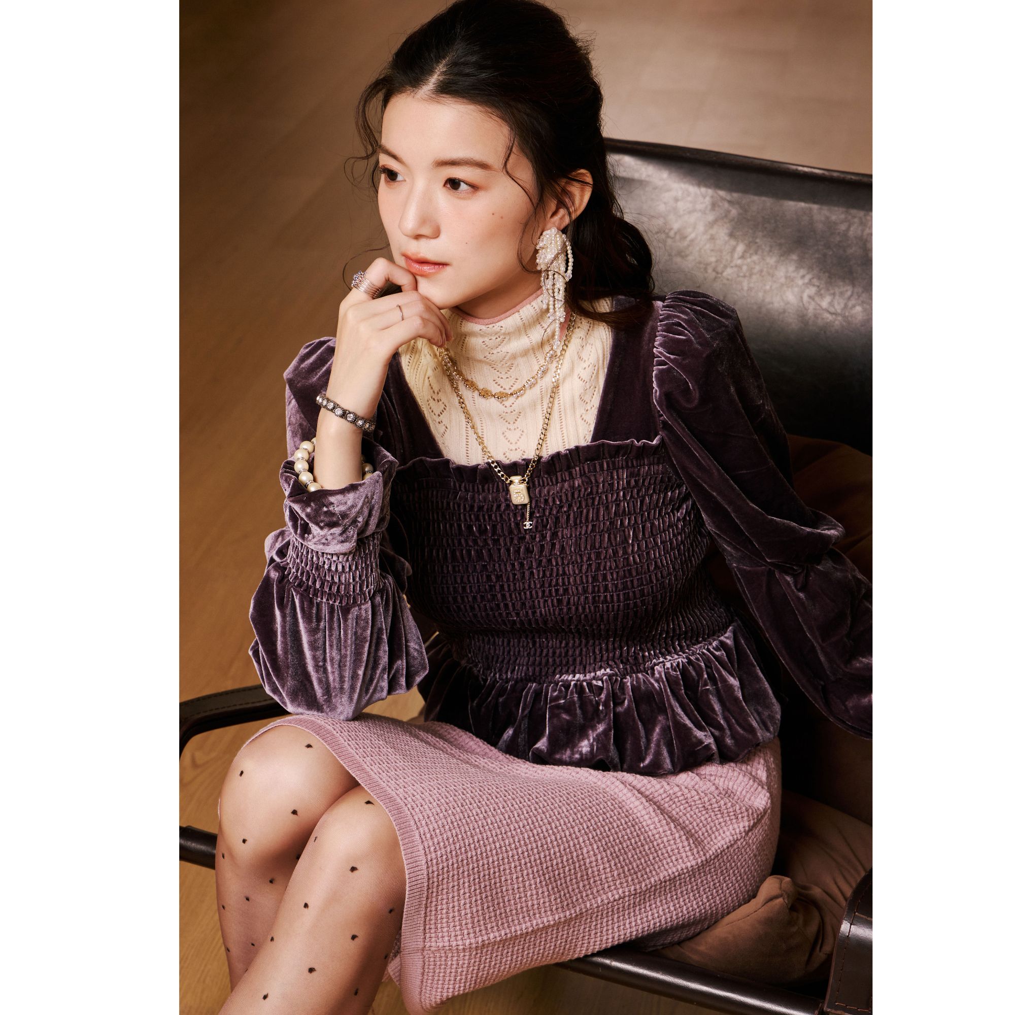 【小余专属】她翼春季长袖上衣显瘦泡泡袖感复POLO衫CD4241353233