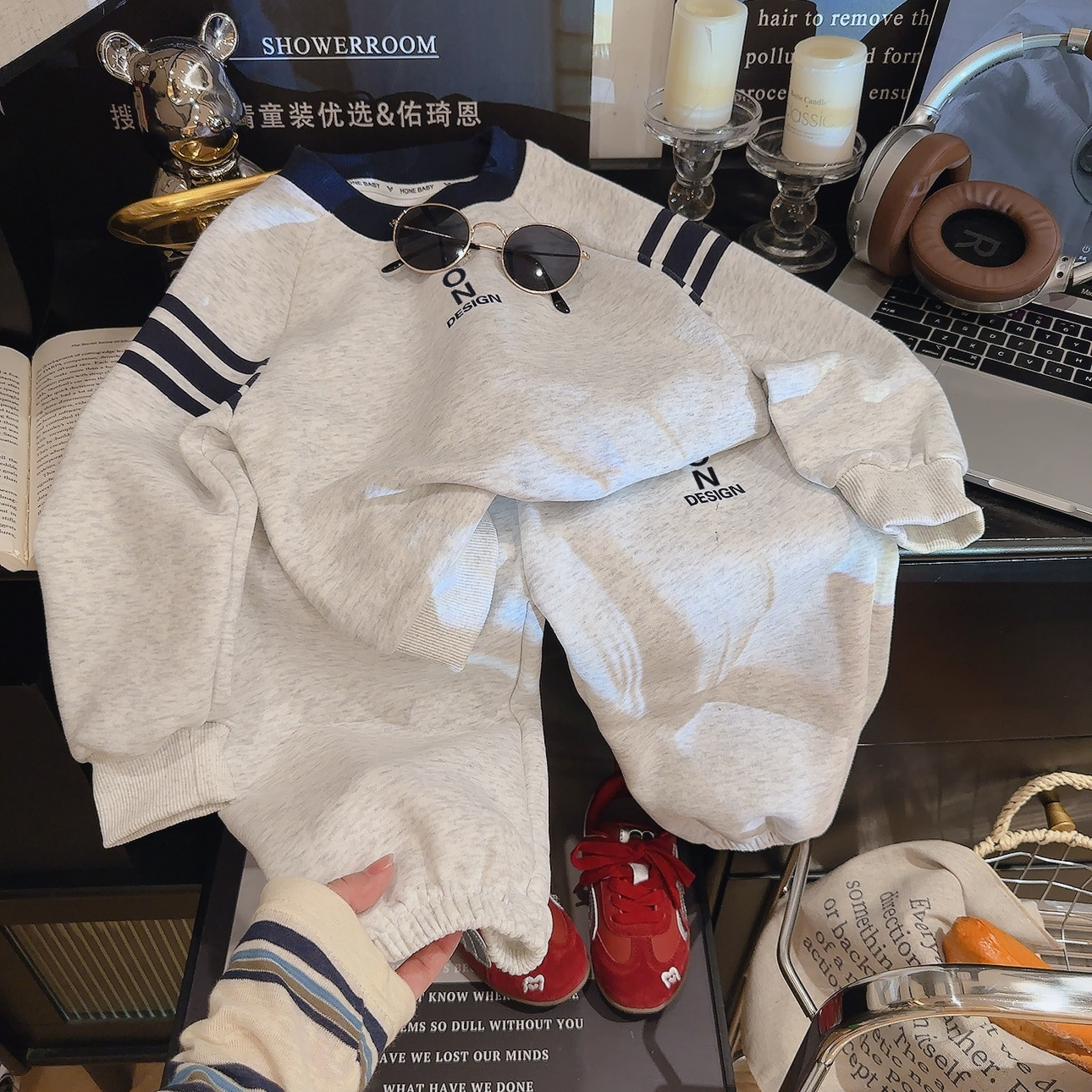 【现货】2025新款字母A类春秋卫衣时尚洋气秋装童装休闲两件套套装