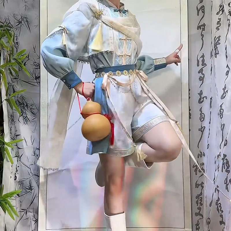 花悦诗风【青丘短款】原创改良圆领袍汉元素古风少年感套装国风套装