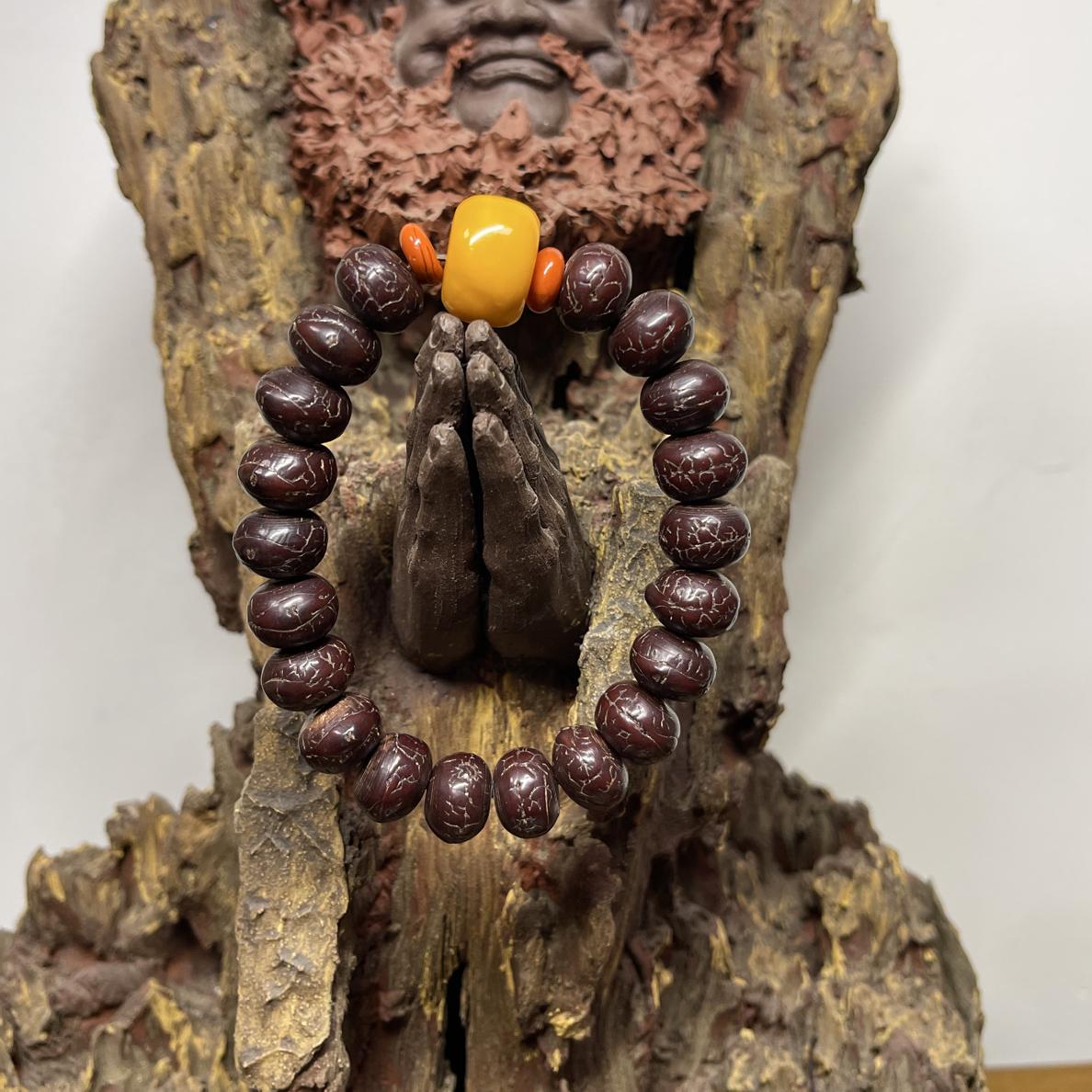 老凤眼菩提包浆玉化款尺寸13+老籽凤眼菩提手串