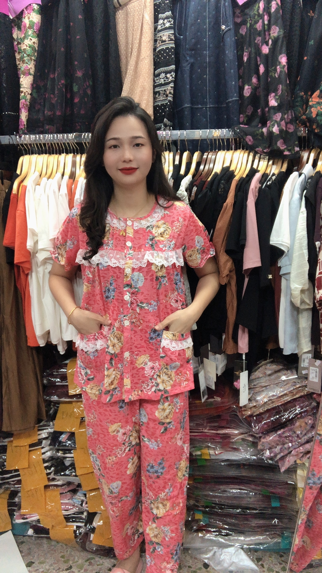 品牌家居服短袖长裤花花睡衣套装