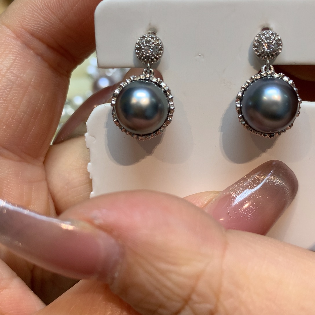 海水珍珠耳饰银S925镶嵌