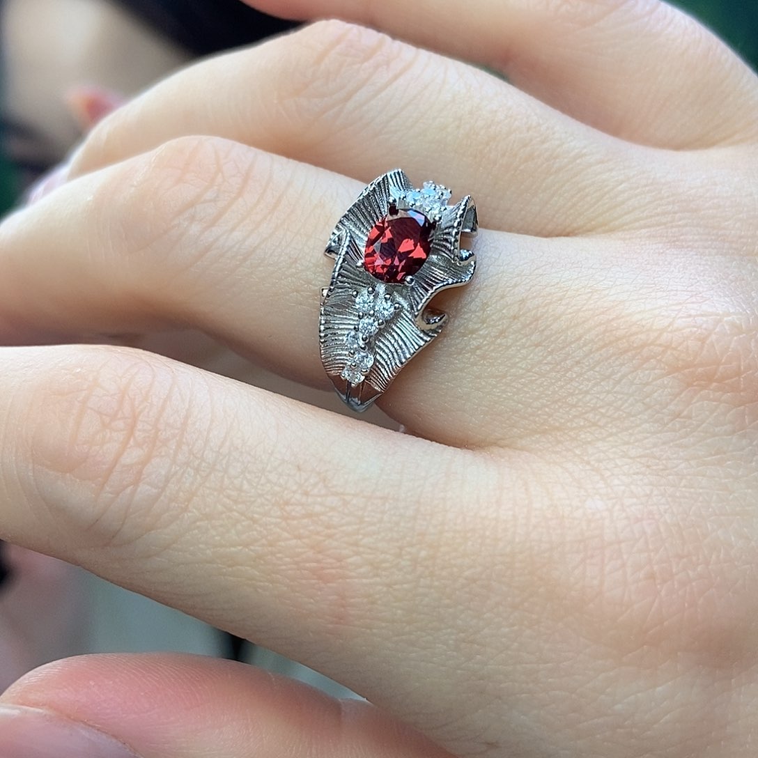 石榴石戒指银S925镶嵌