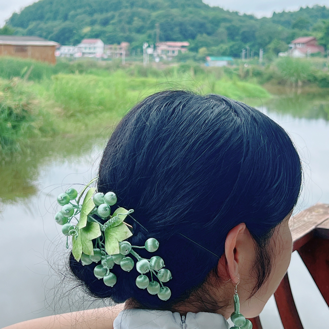 绒花(葡萄）适合日常佩戴，汉服头饰古风配饰！