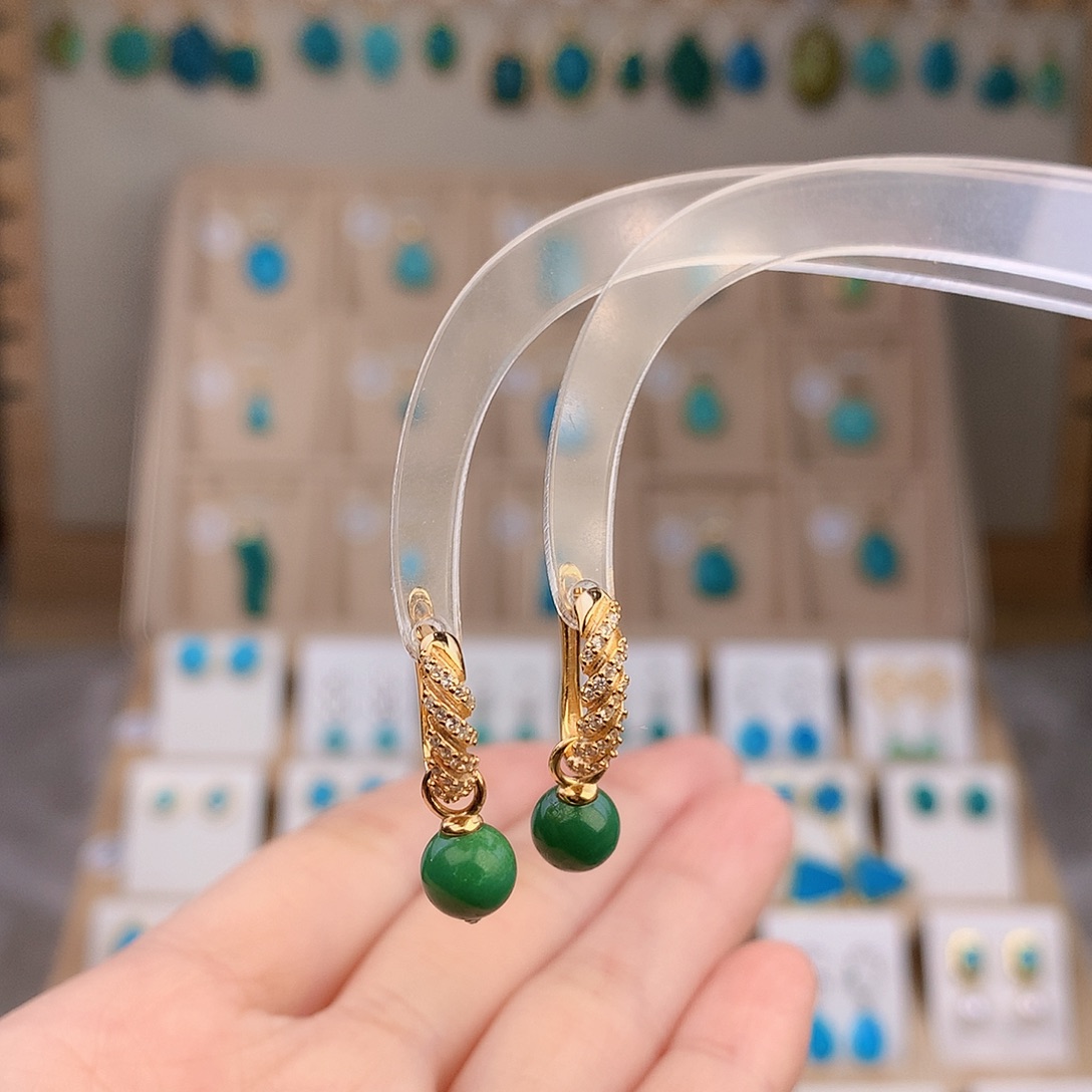 绿松石银S925镶嵌耳饰