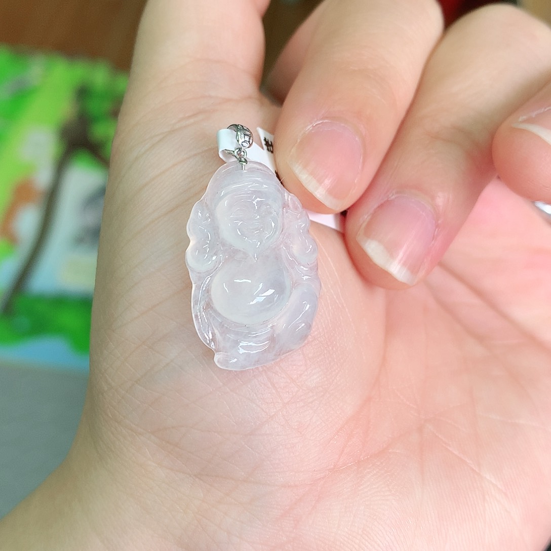 翡翠颈饰18K金镶嵌冰胶小财神爷24*16.8*4.3