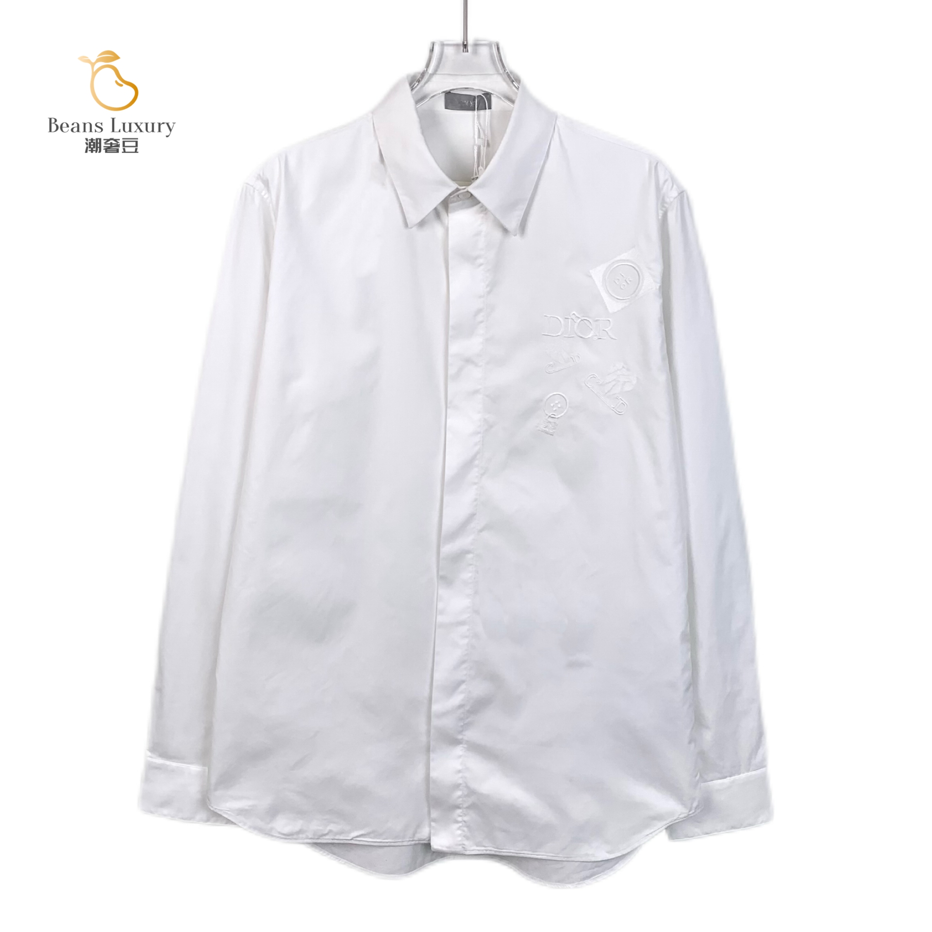 99新 DIOR/迪奥 白色logo字母别针刺绣衬衫/H12847