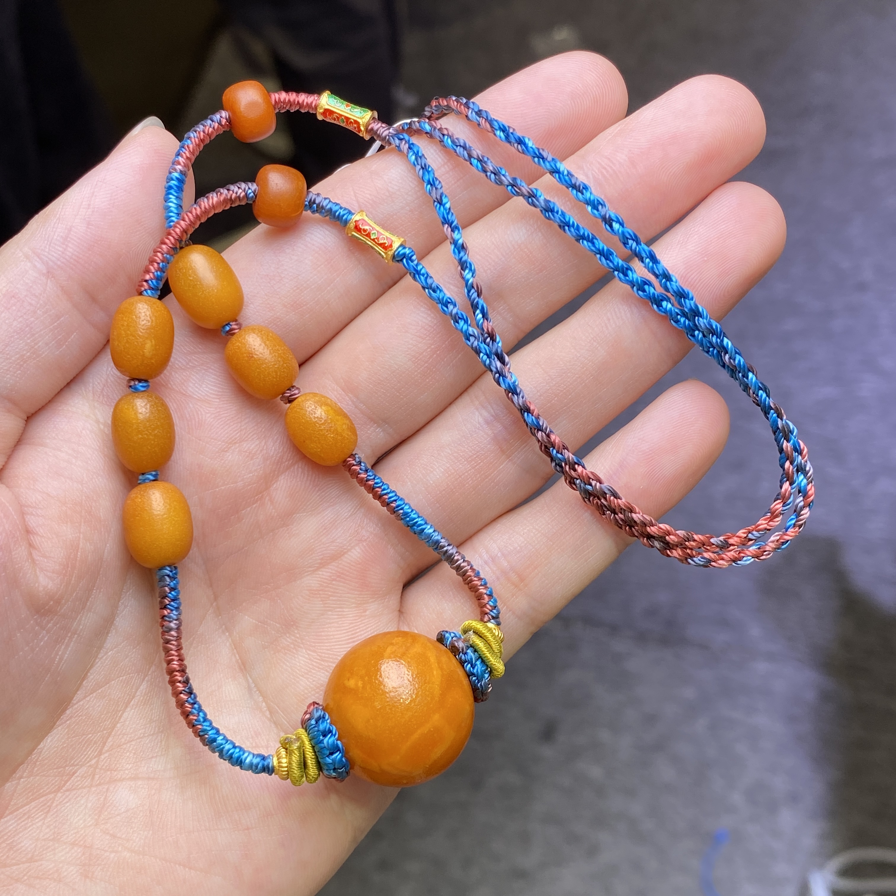 【熊总夫妇】琥珀蜜蜡圆珠锁骨链吊坠-约20mm