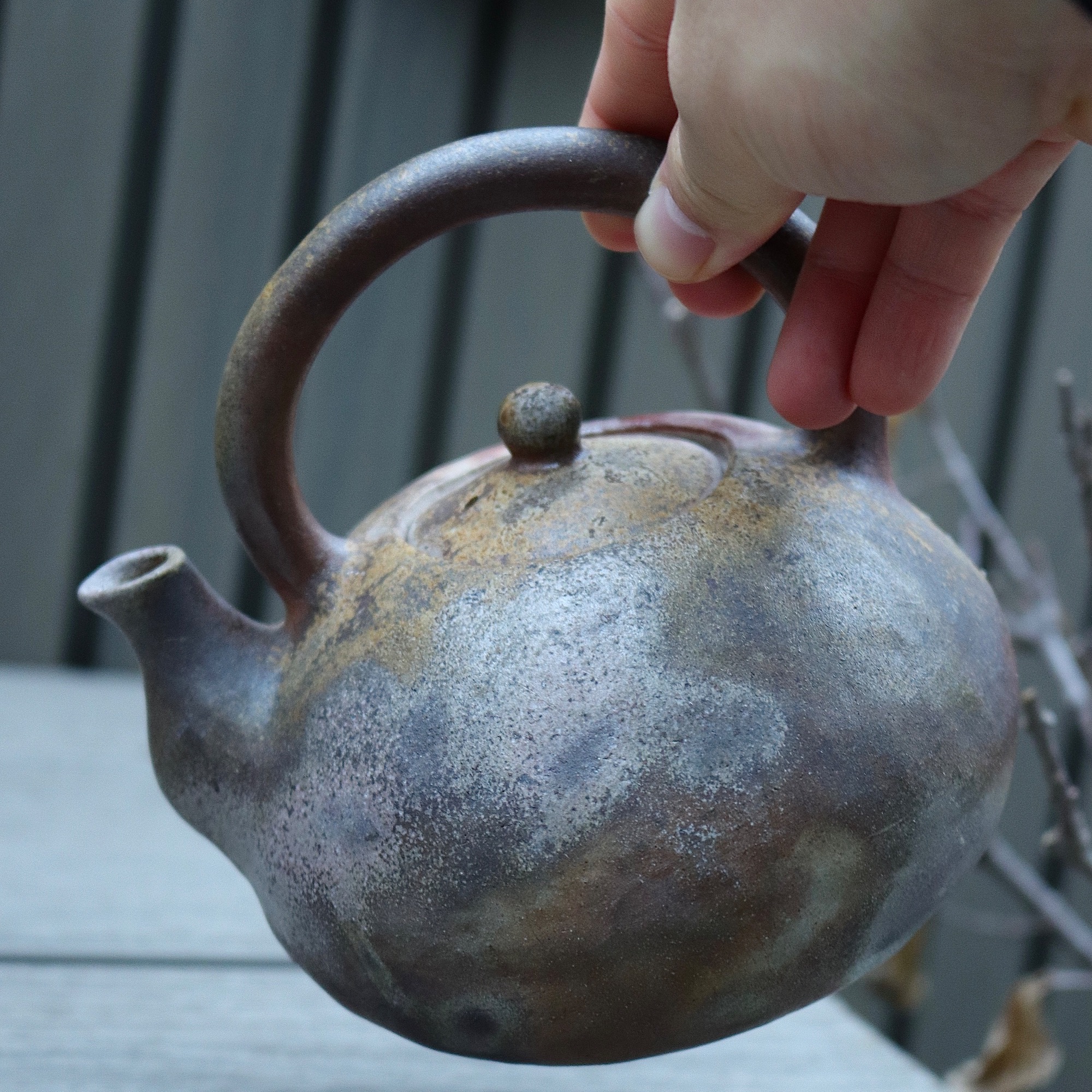 日本备前烧森宝山手捻小提梁急须壶柴烧窑变手捏泡茶壶闷茶老白茶