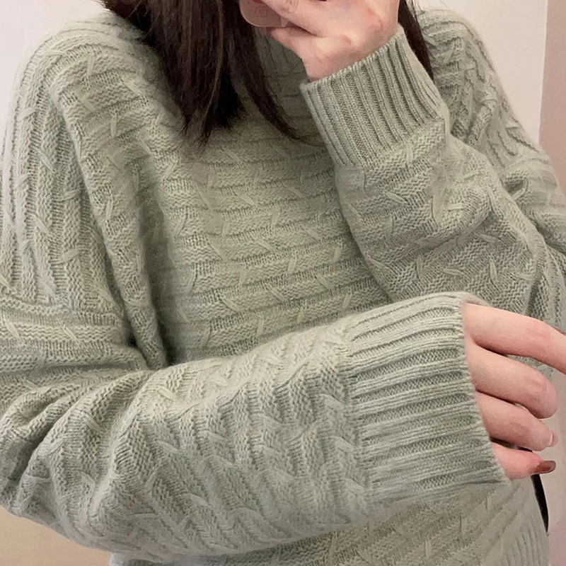 七针加厚斜杠纯色圆领100澳洲羊毛衫建龄保暖宽松秋冬女针织衫
