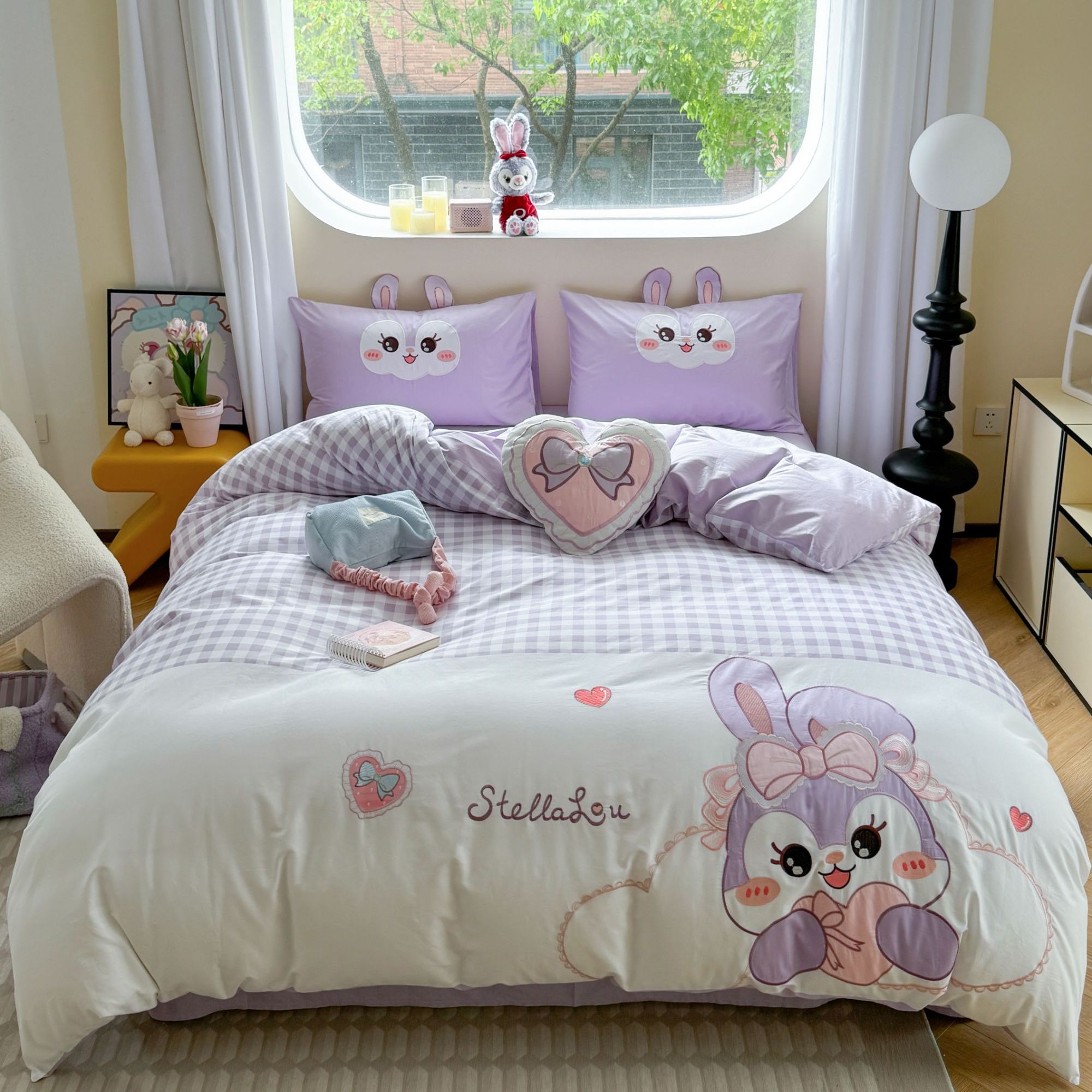 安安 甜心兔 全棉刺绣三件套四件套可爱设计师韩版亲肤小清新