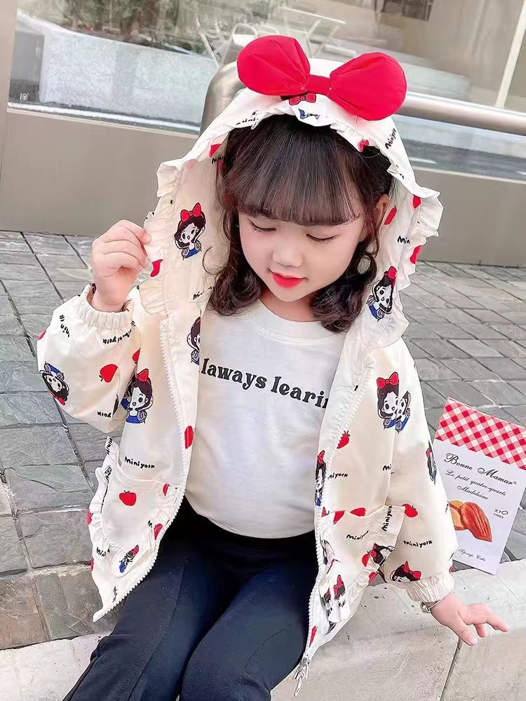 薄款连帽春季女拉链衫普通外套韩版轻薄女童时尚白雪公主奶白色