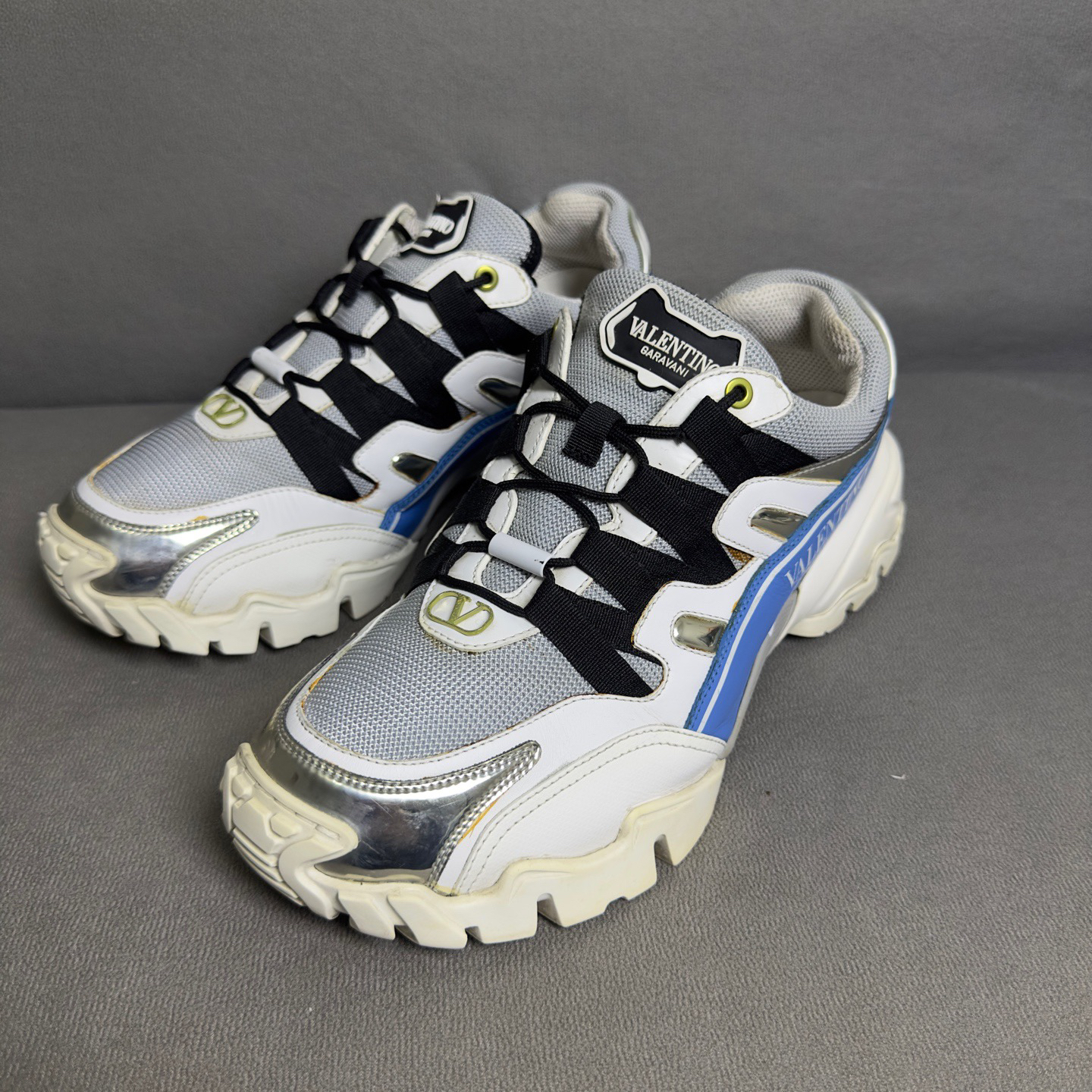 95新 Valentino/华伦天奴 42.5码/经典款白蓝厚底时尚老爹运动鞋