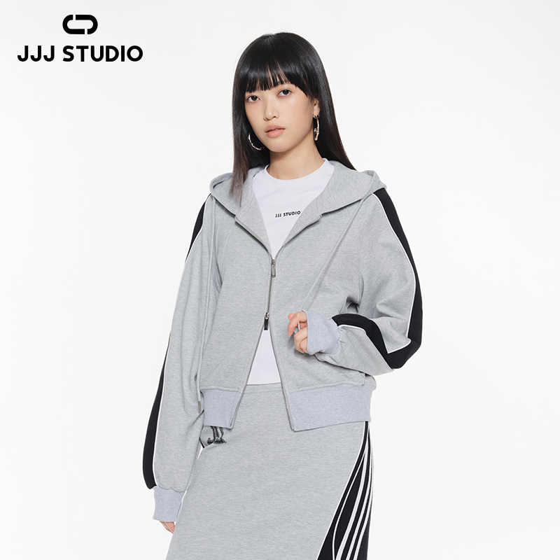 JJJ STUDIO 灰色显瘦休闲撞色黑边设计感外套 JLWFS1W056