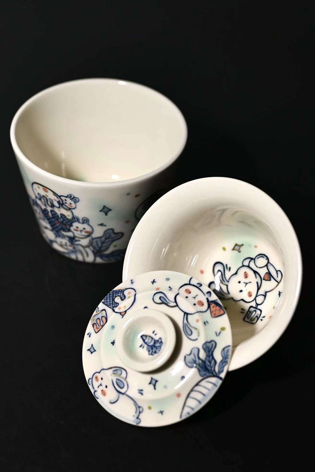 【不俗屿就雅】柯柯茶器不开片可爱冰激凌兔盖碗/猪口杯/叠叠乐套组