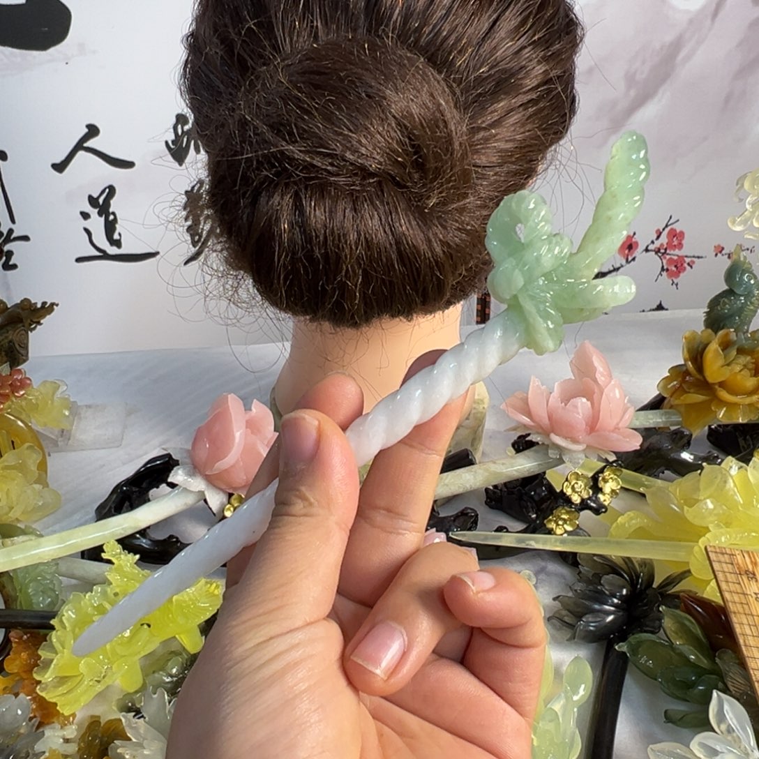 霜***霜蛇纹石玉未镶嵌发饰