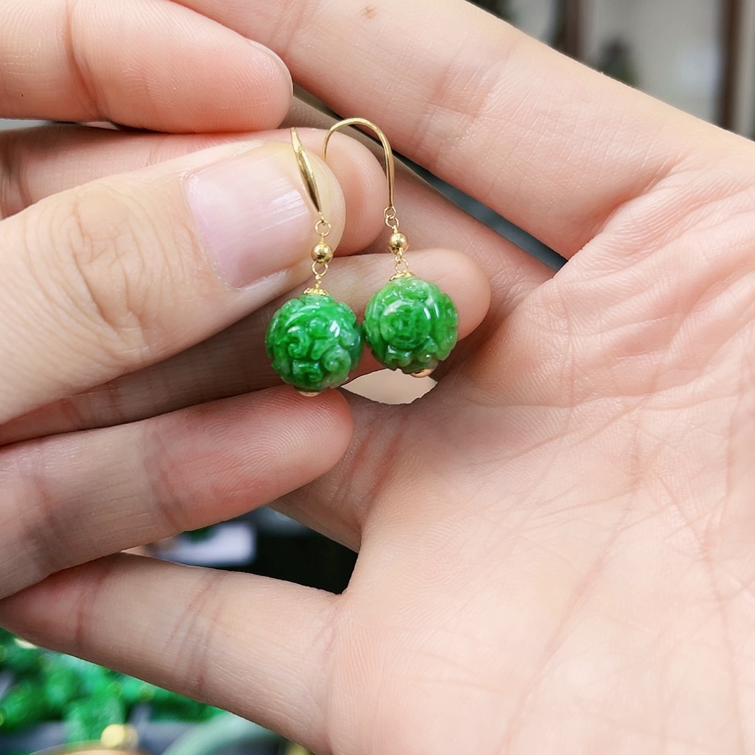 翡翠耳饰18K金镶嵌耳饰