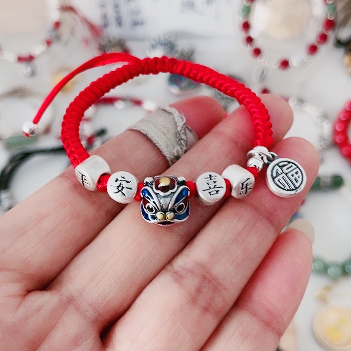 珐琅吊坠足银醒狮