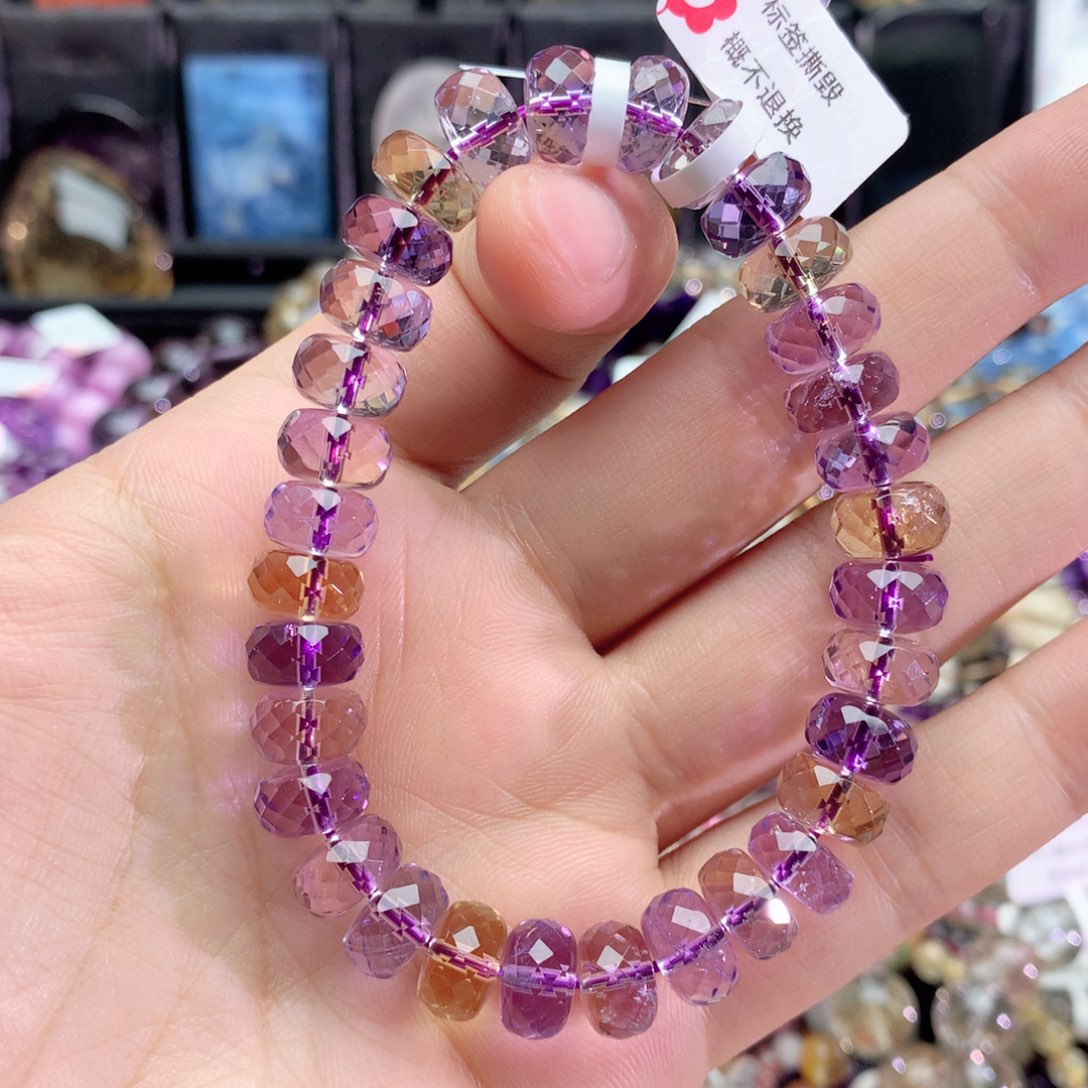 水晶手链未镶嵌单*紫黄晶算盘珠手链10+