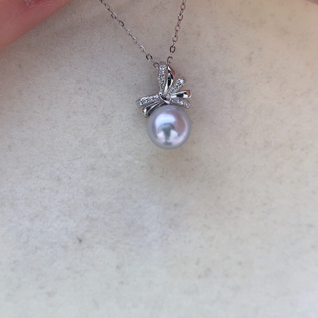 海水珍珠8.5-9mm真多麻吊坠银S925镶嵌