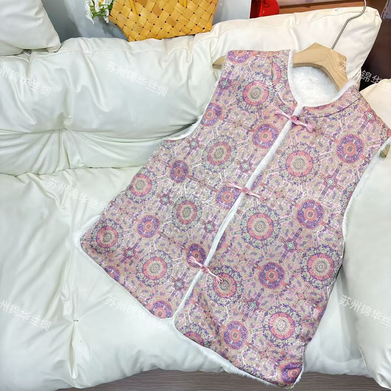 【粉团】厚款圆领加厚加绒双面双穿上衣无袖新中式国风百搭女士马甲