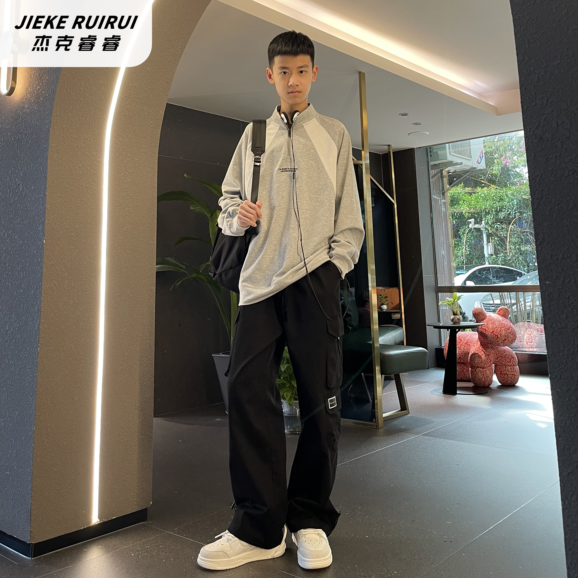 5040【睿】春季潮学院风立领半拉链卫衣大童休闲宽松卫衣杰克睿睿