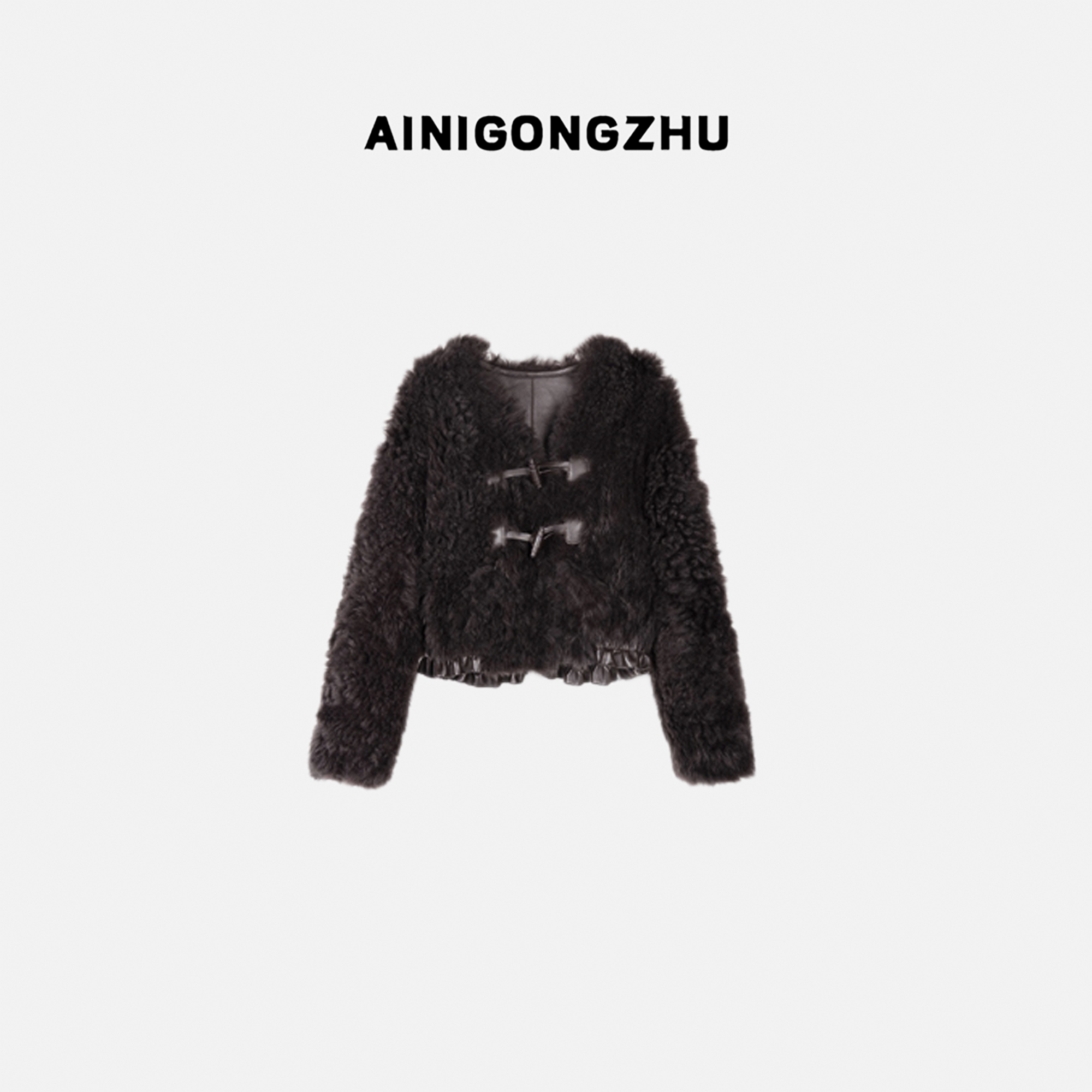 AINIGONGZHU/艾妮公主设计款托斯卡纳气质绵羊毛皮一体外套23882