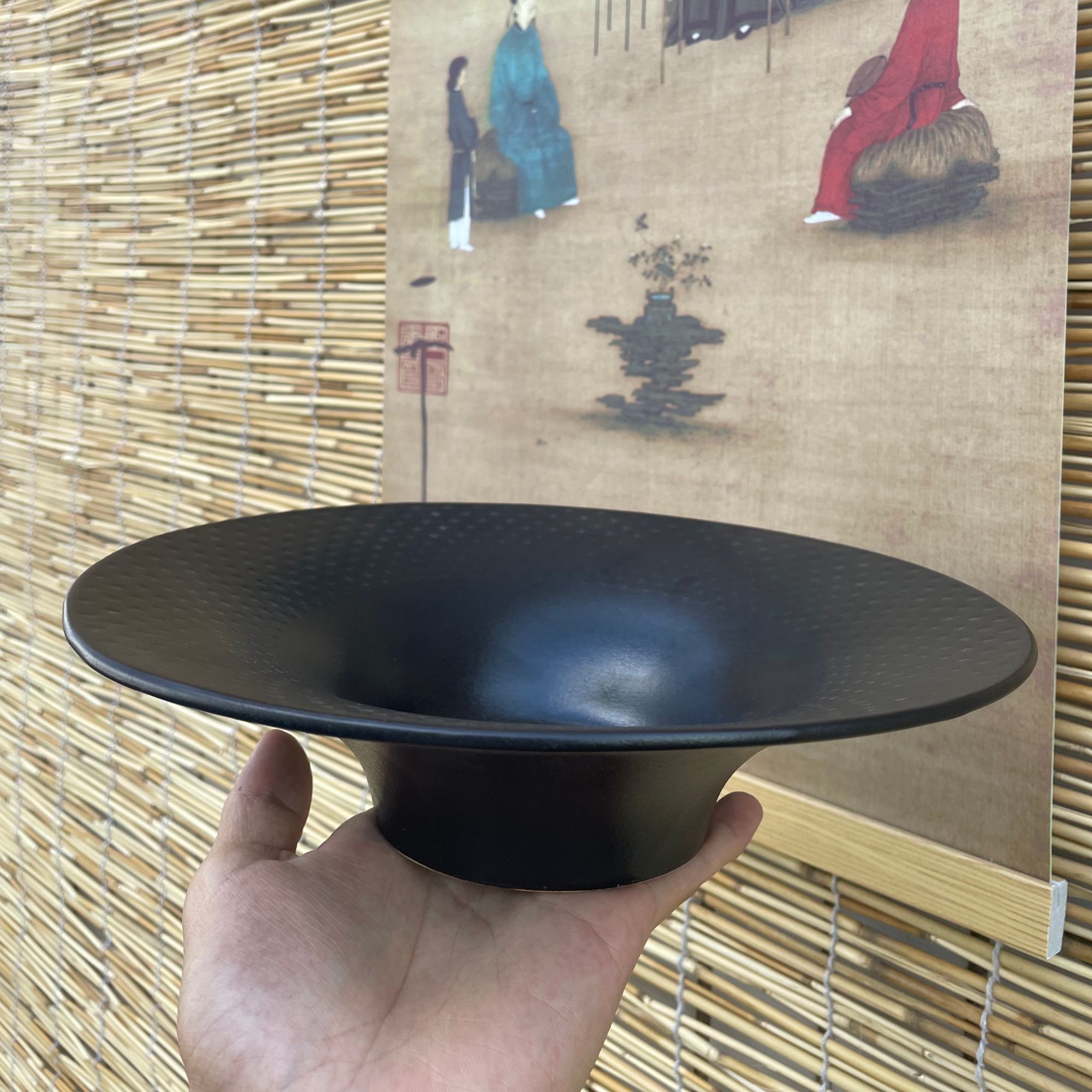 大号黑色水培陶瓷盆绿植专用25cmX高6.5cm