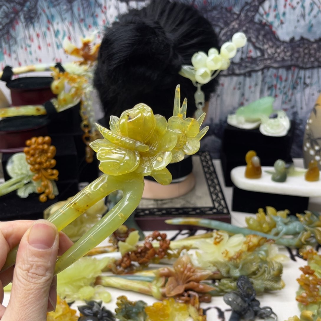 【闪购商品】蛇纹石玉发饰未镶嵌