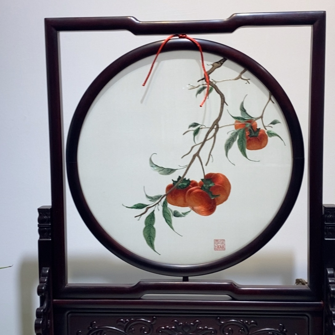 刺绣柿柿如意-纯手工苏绣