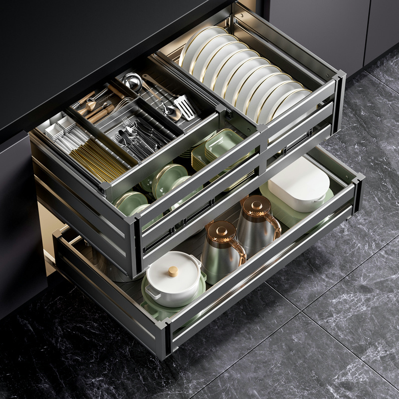 520深厨房拉篮抽屉式三层碗篮吊柜橱柜碗碟2025拉篮高强度大容量