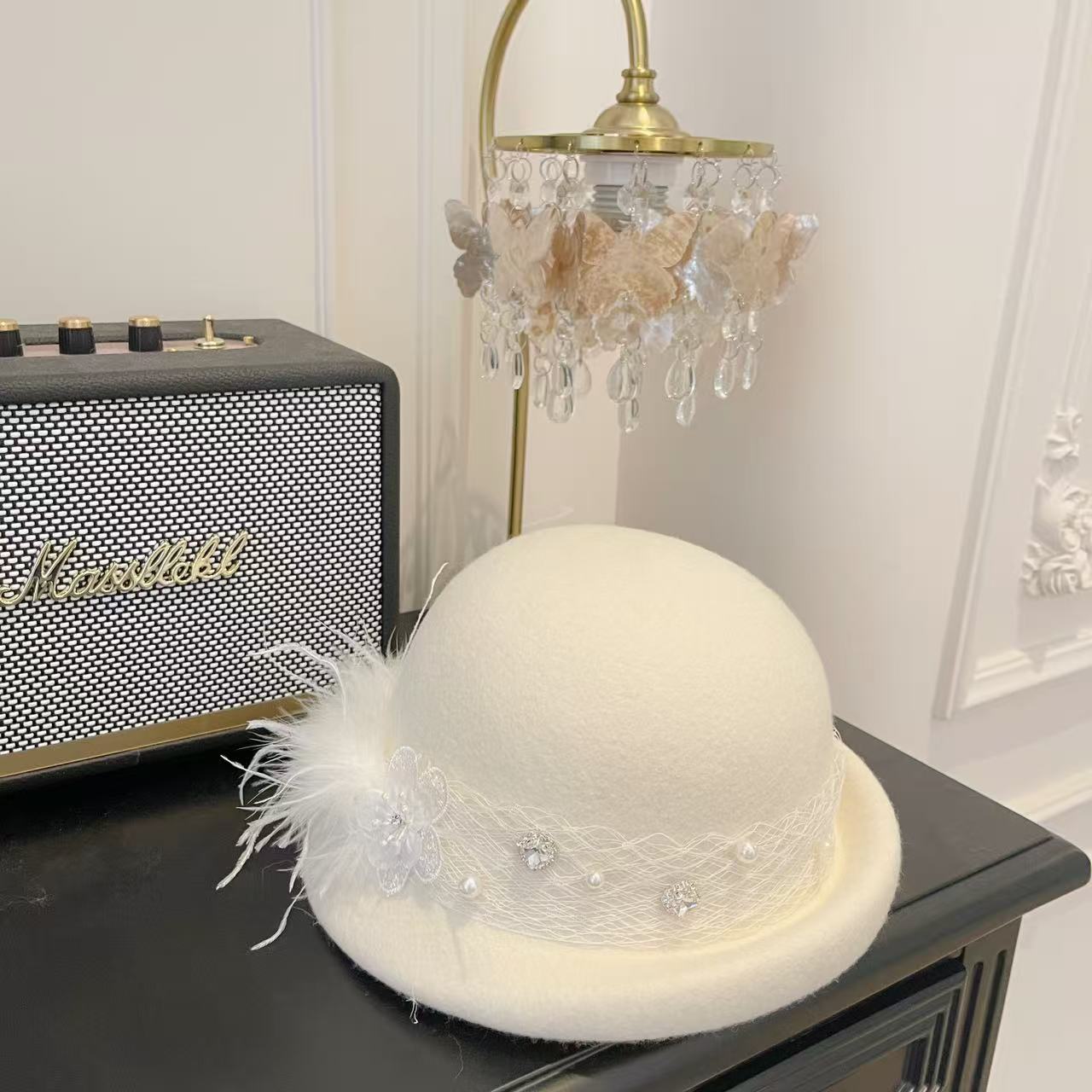 法式高级感礼帽女洋气设计师感羊毛显脸小赫本帽复古气质名媛盆帽