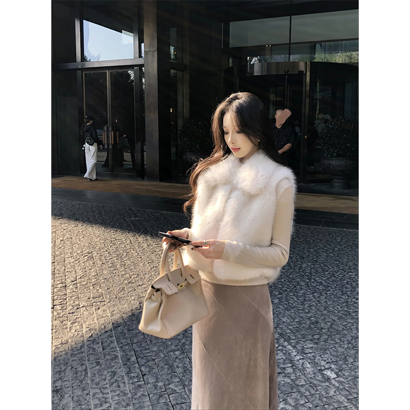 by onion 【日光岛屿】翻领短款环保毛毛马甲