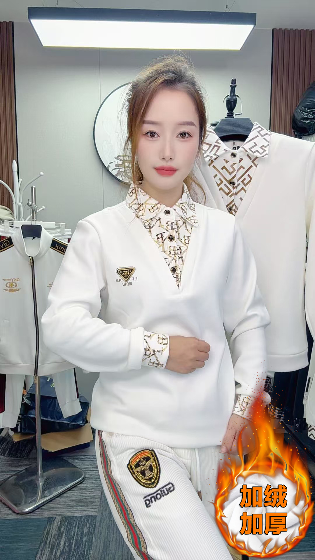 加绒加厚套装男士欧版假两件两件套男装保暖套装潮流灯芯绒裤子男