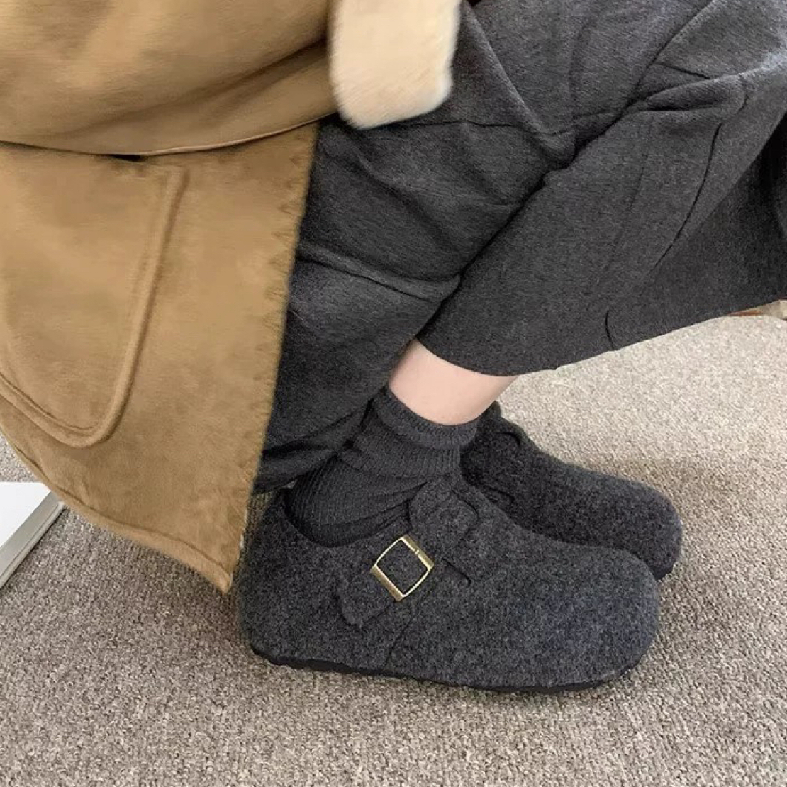 2025保暖外穿休闲冬季圆头深口加绒ins森系豆豆鞋勃肯