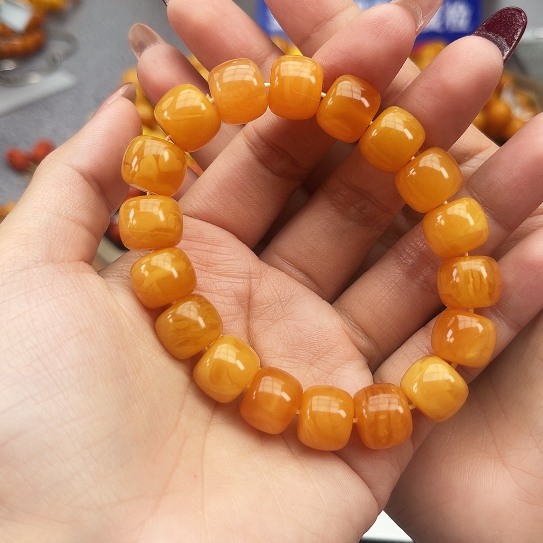 琥珀未镶嵌手链12花蜡