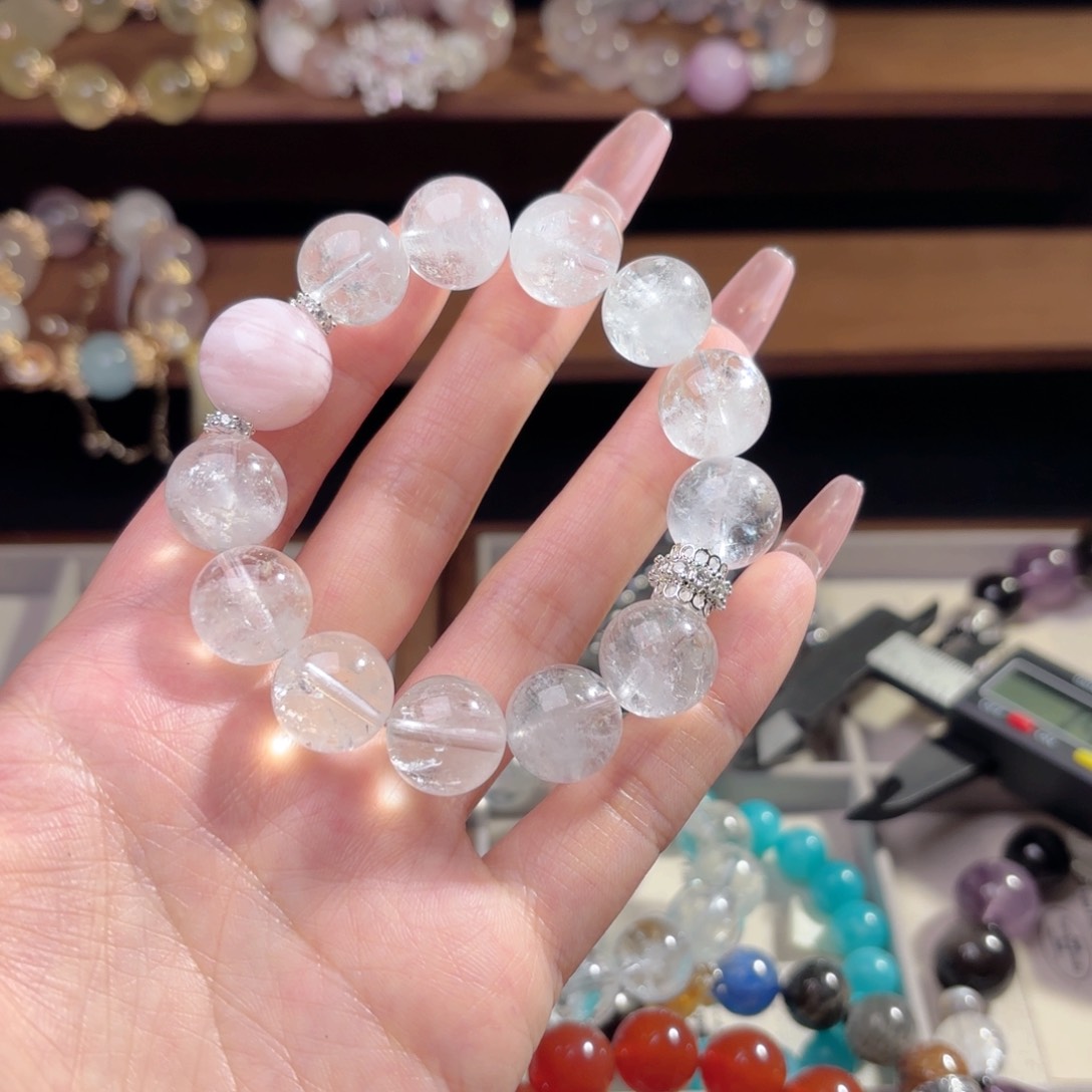 烟晶手链银S925镶嵌哈*手串