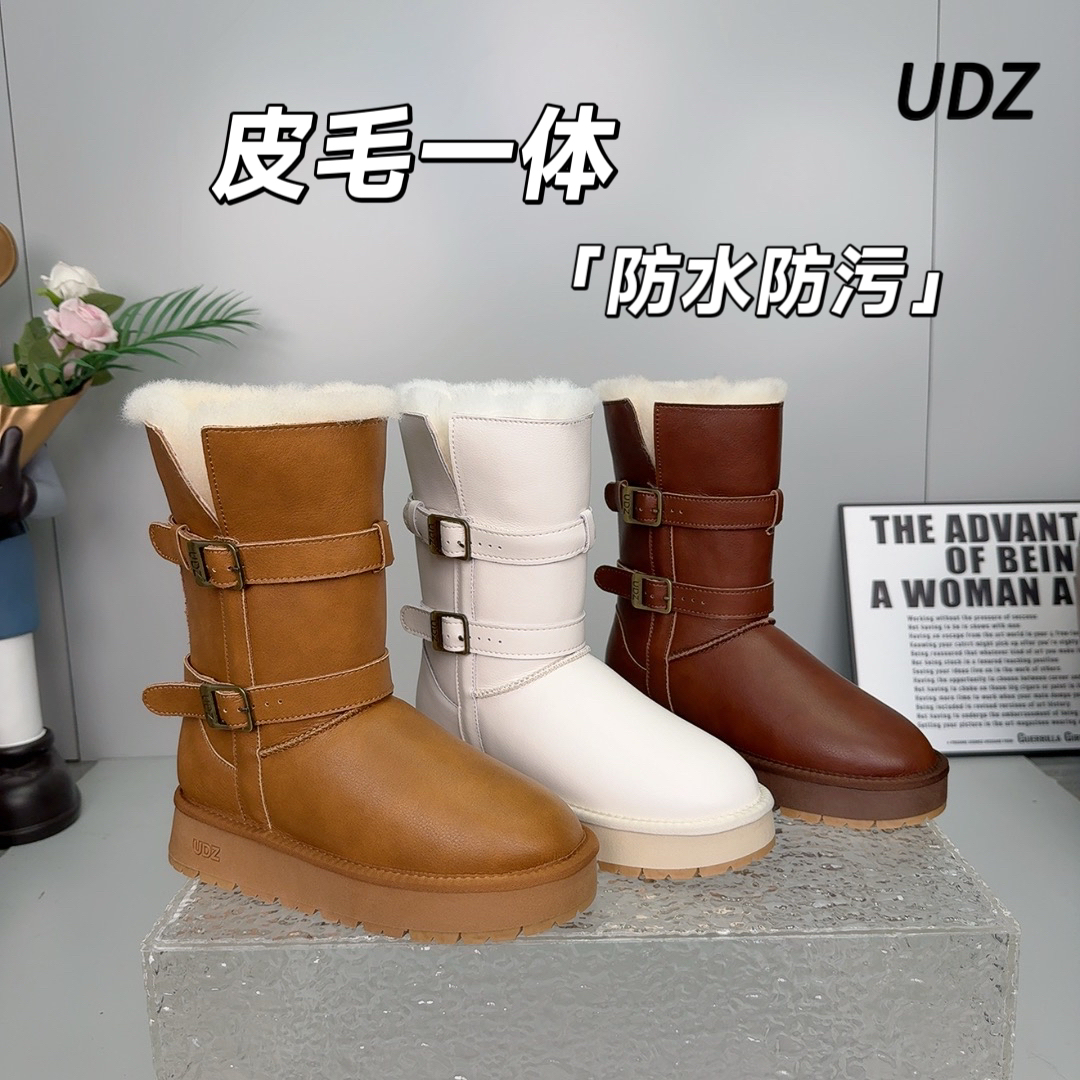 10 UDZ 免打理牛皮羊毛一体加高加厚防滑保暖桑坡雪地靴女