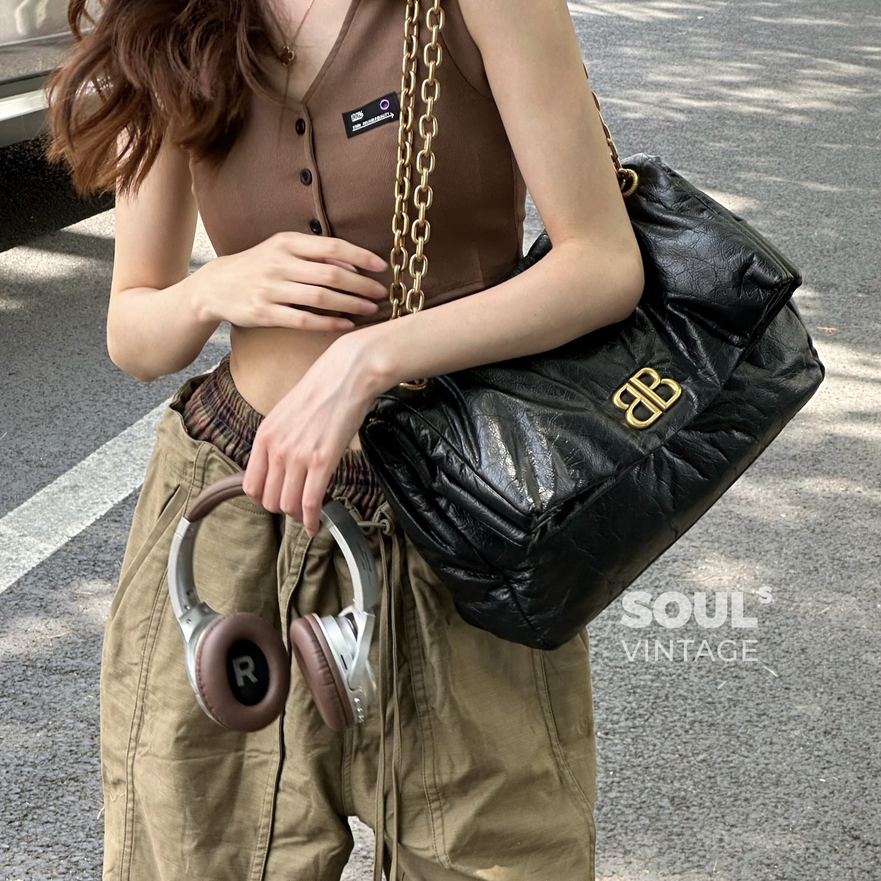 95新 Balenciaga/巴黎世家 黑金 牛皮 Monaco中号/686983074