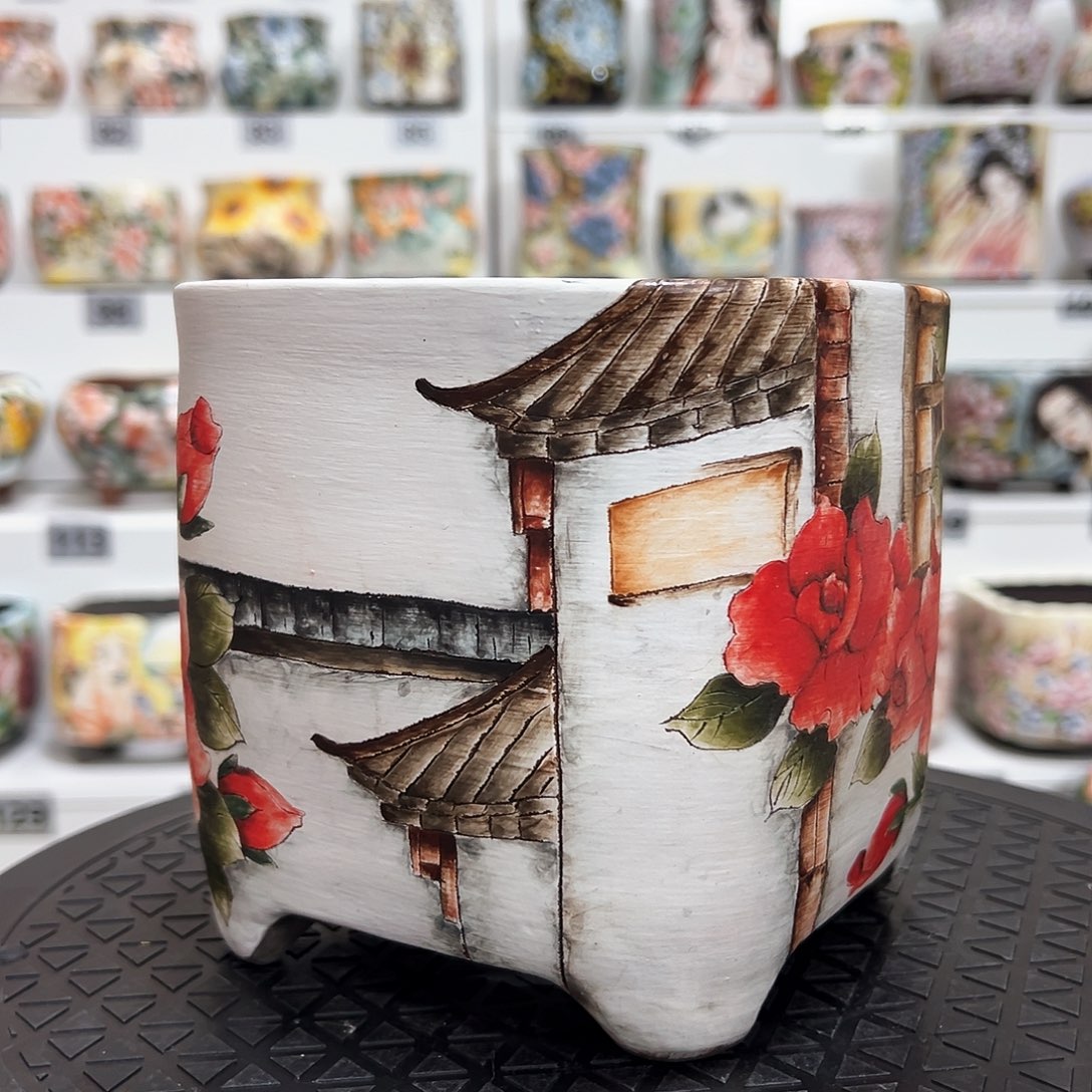 手绘陶瓷花盆口12.4