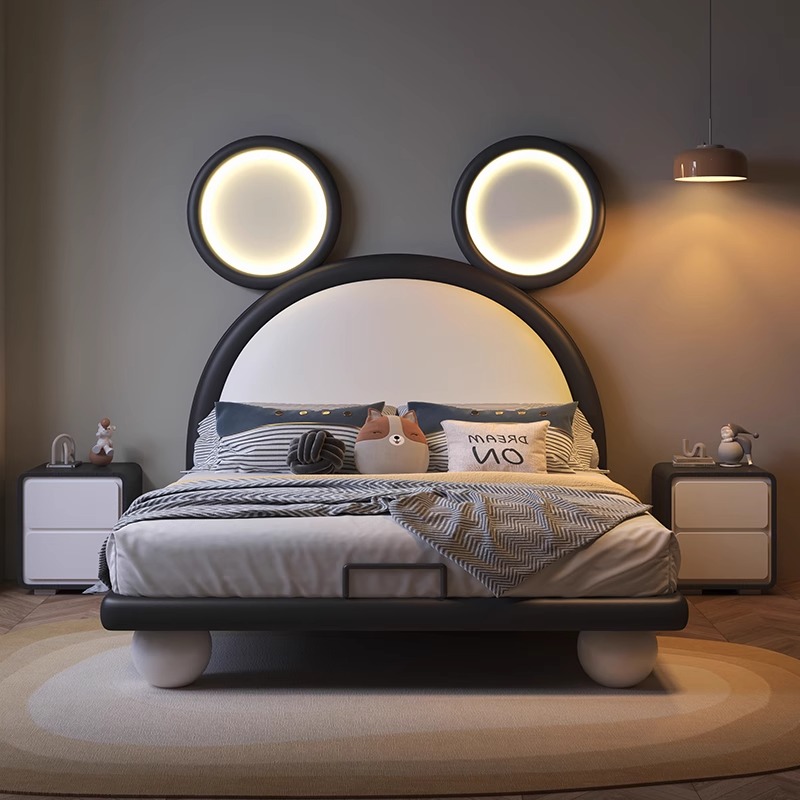 儿童床男孩单人床网红米老鼠造型实木床现代简约小户型发光米奇床