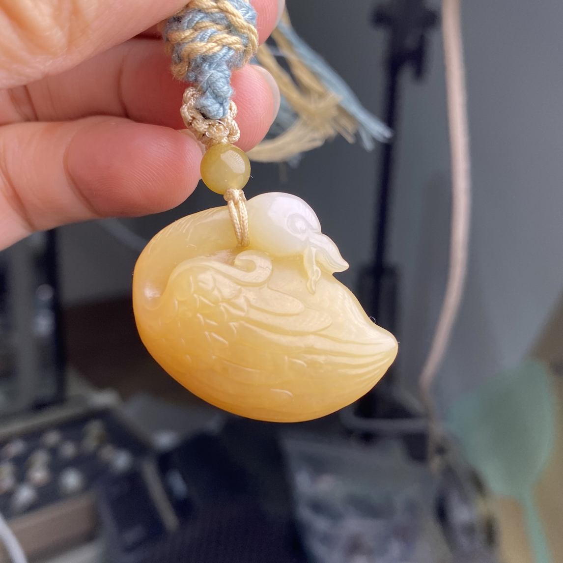 且末金山糖白玉鹅如意吊坠