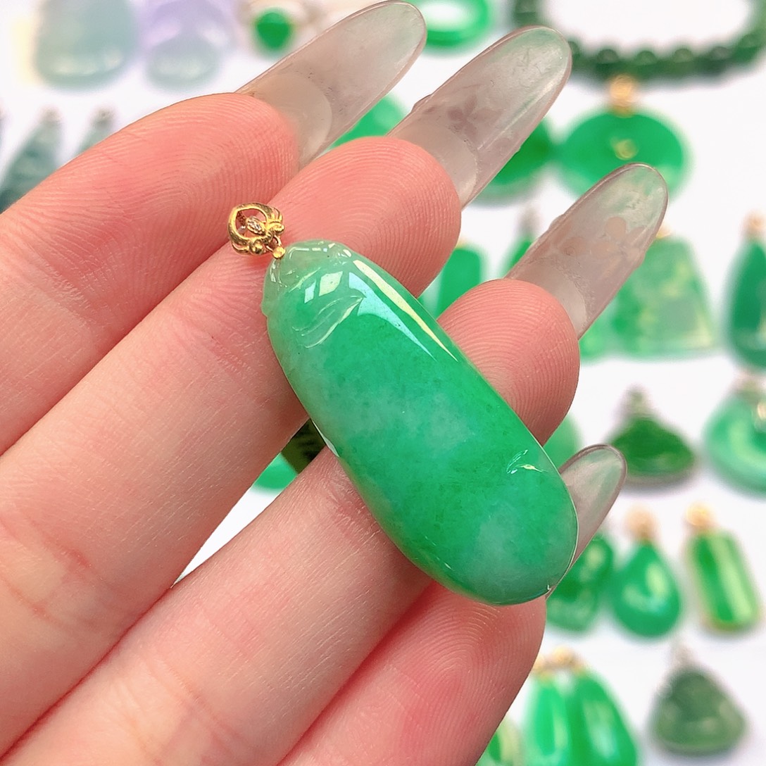 翡翠18K金镶嵌吊坠(不含链)