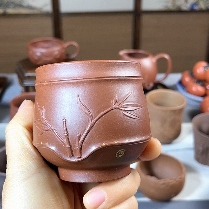 紫砂茶杯全手工红皮龙容量150