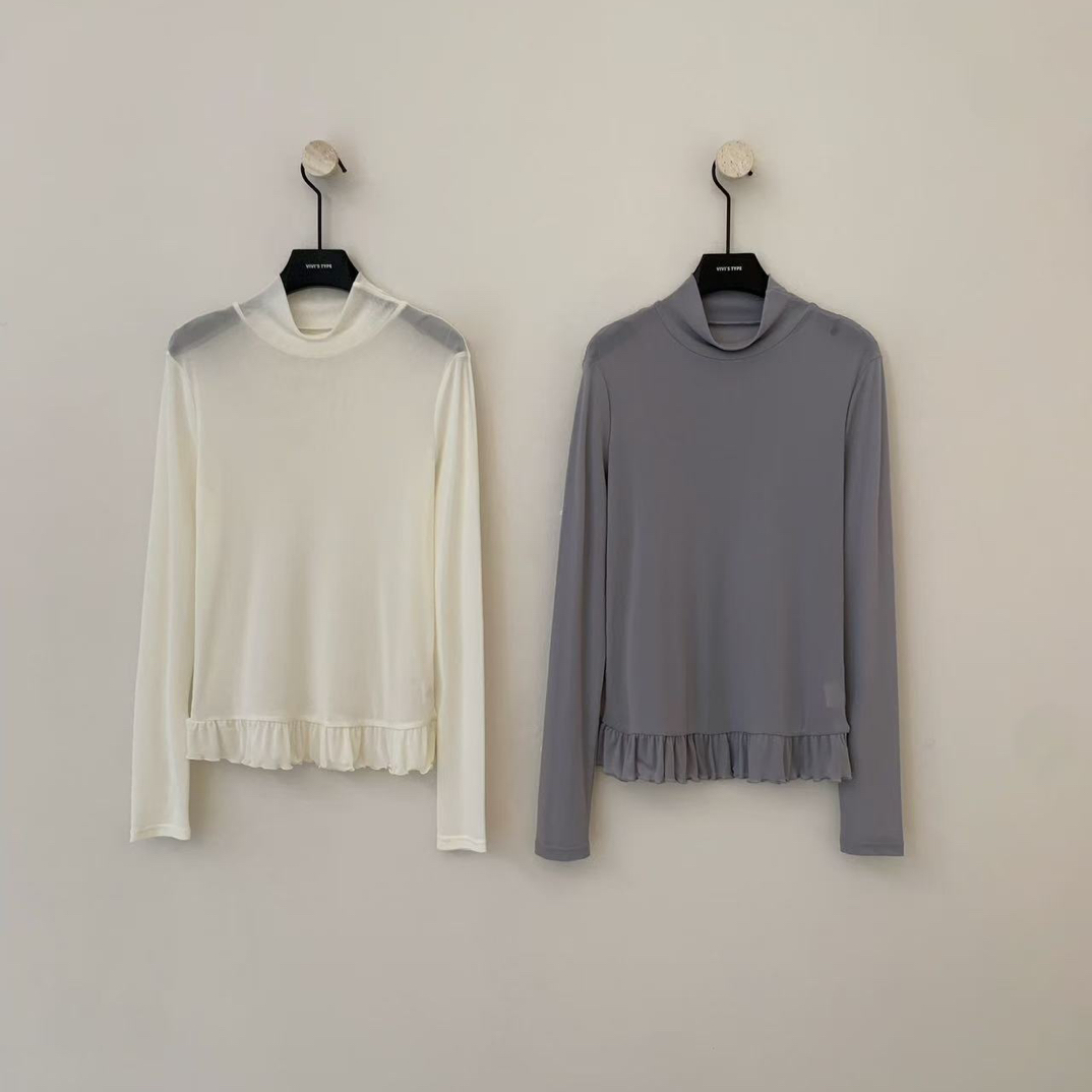 vvs@9177 韩系百搭高领荷叶边修身打底衫 11-26