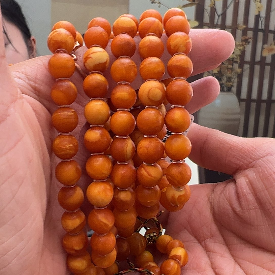 手链琥珀未镶嵌茉*花橘皮108佛珠8mm