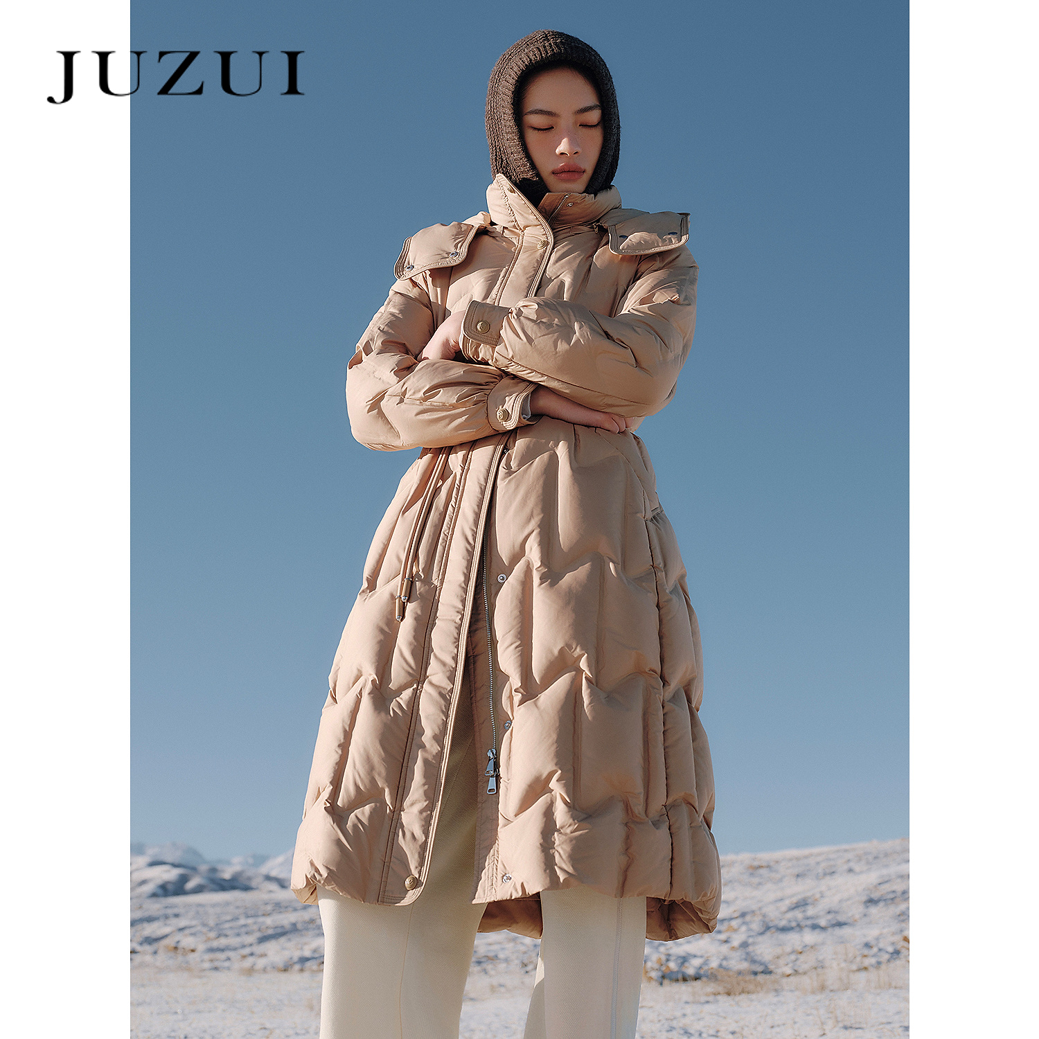 商场同款JZ玖姿雅丹风休闲收腰鸭绒羽绒女2025冬季新款JWED03102