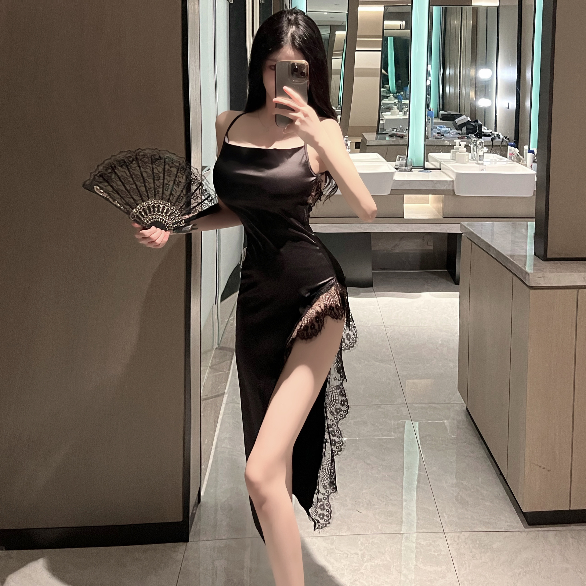 修身包臀开叉睡裙新款显瘦气质成人御姐睡裙时尚性感纯欲设计感