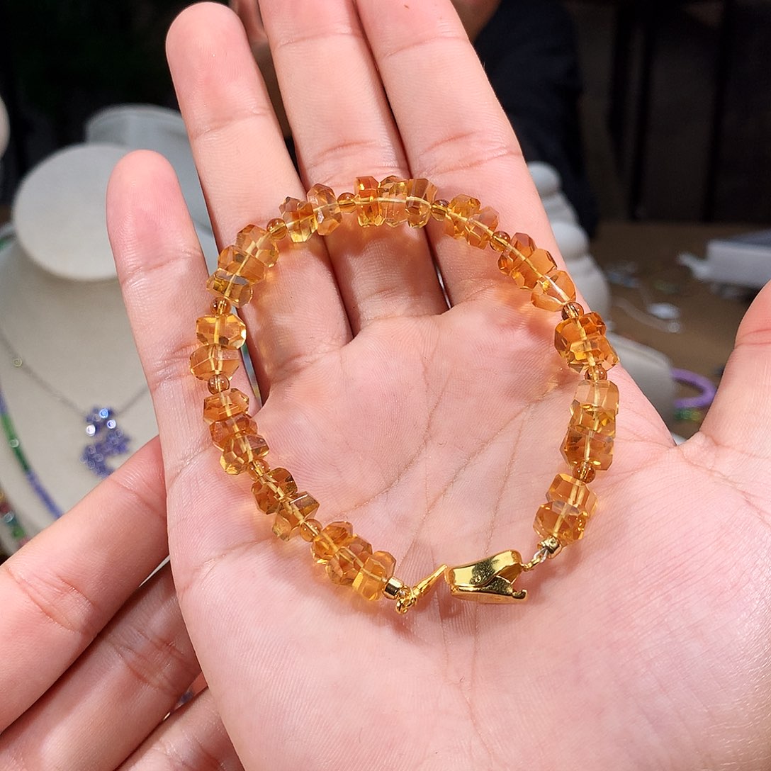 烟晶手链未镶嵌原矿黄水晶